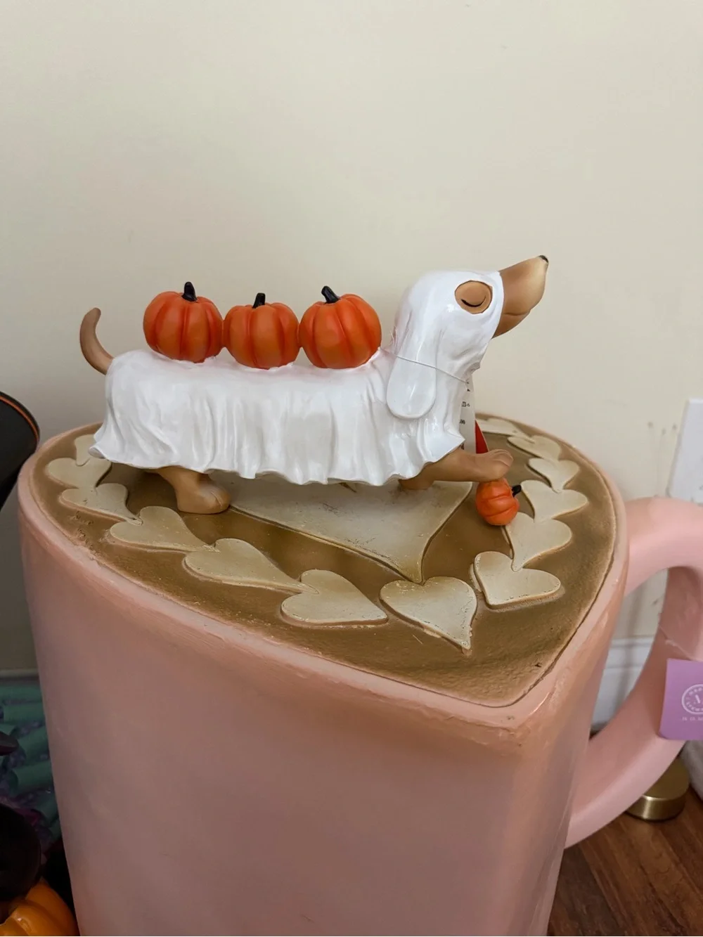 Corn Lane Resin Halloween Trick or Treat Dachshund Ghost with Pumpkins